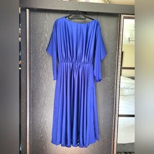 Vintage Blue Pleated Sundress with Bateau Neckline